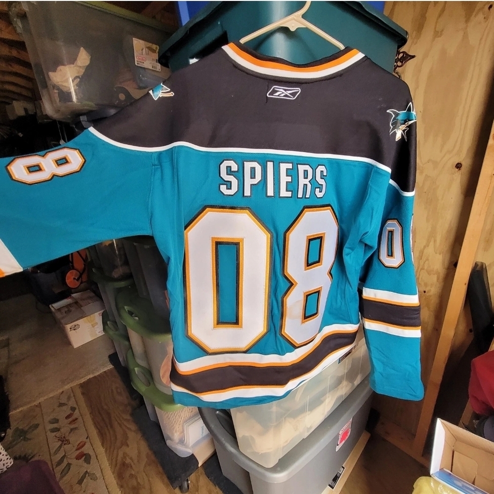 NHL San Jose Sharks Black/Teal Reebok Jersey XL Spiers 08 Mens